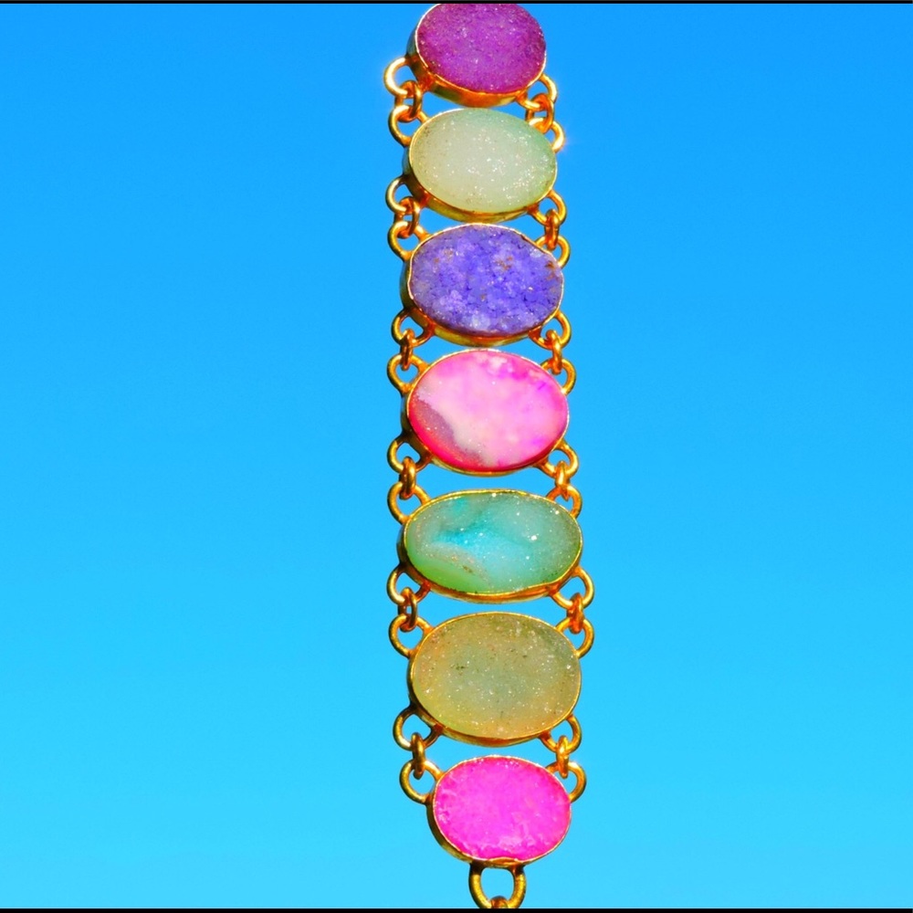 Gold & Druzy Gemstone Statement Bracelet